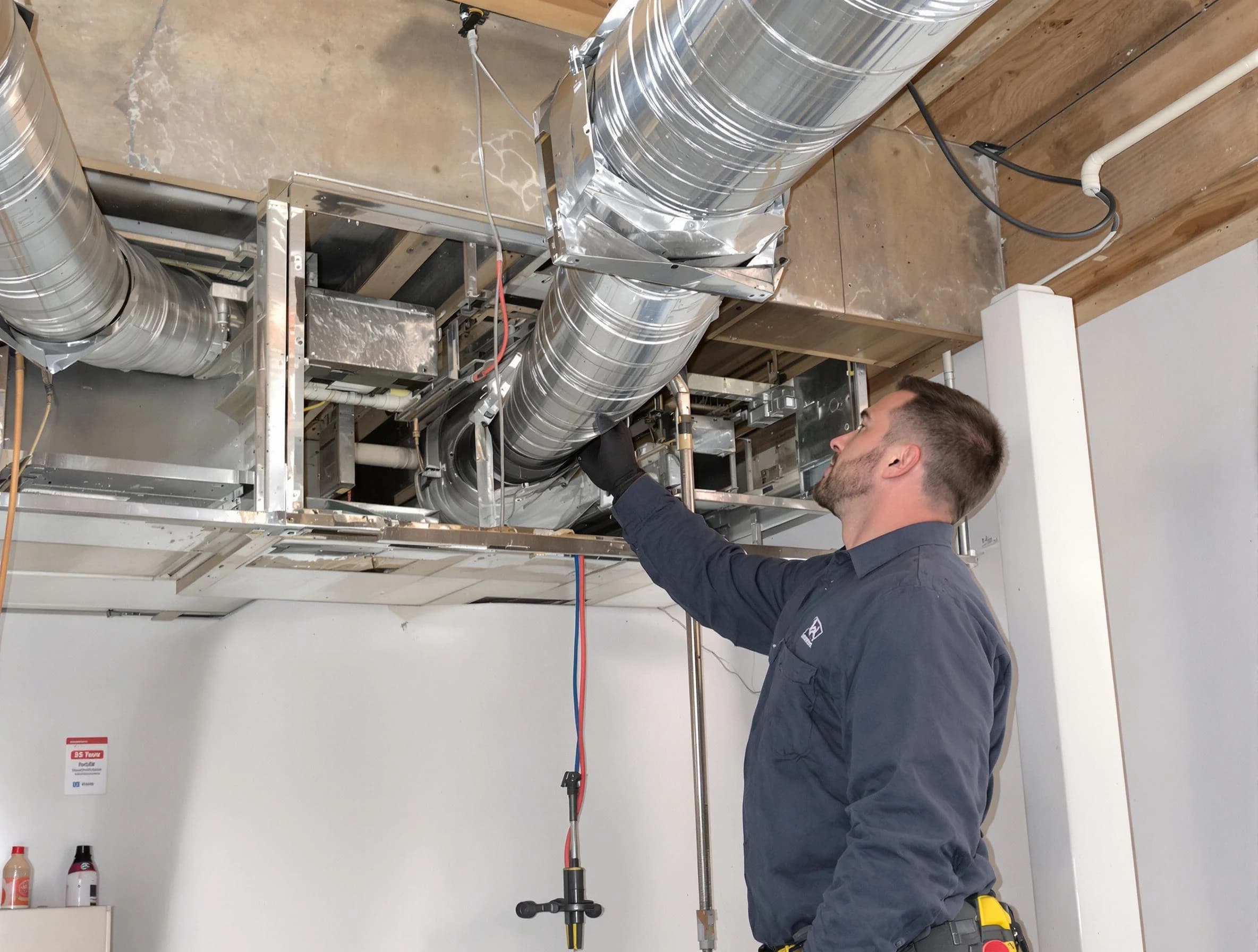 Columbine Air Duct Cleaning technician performing professional air duct repair using specialized tools in Columbine