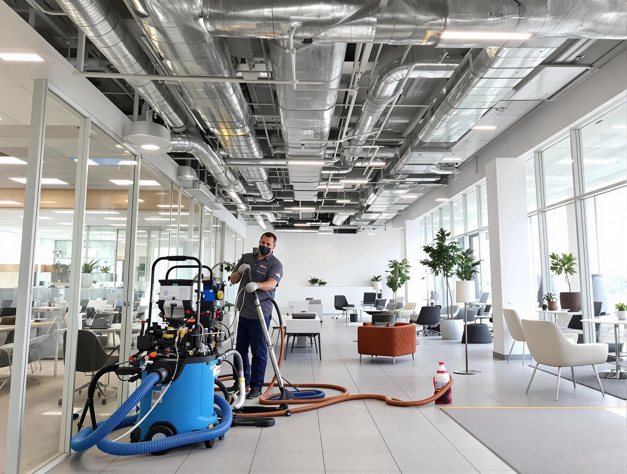 Columbine Air Duct Cleaning team conducting comprehensive commercial duct cleaning at a business location in Columbine