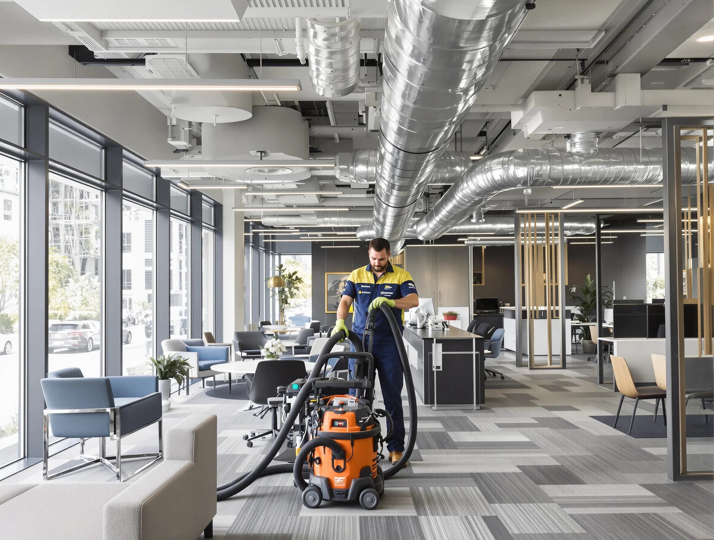 Columbine Air Duct Cleaning team performing thorough commercial duct cleaning at a Columbine business center