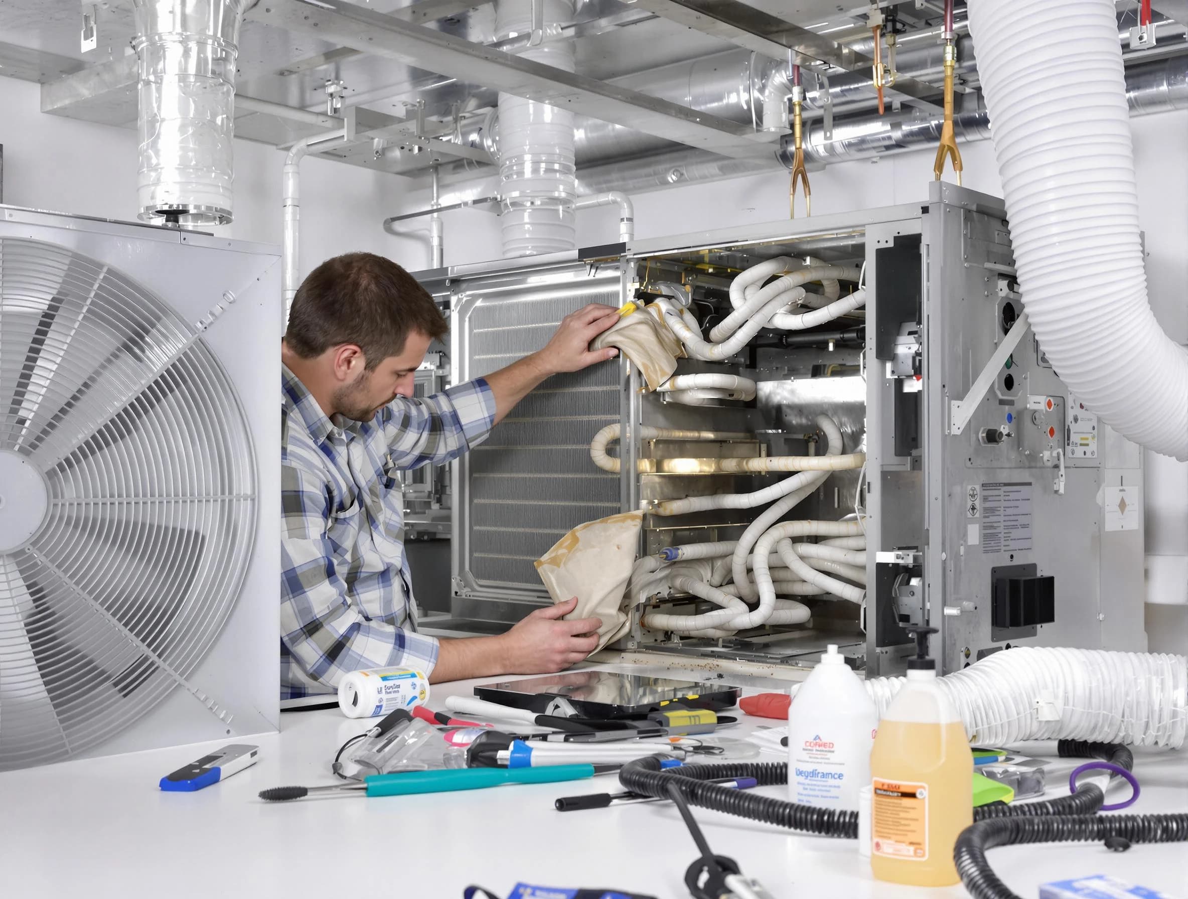 Columbine Air Duct Cleaning specialist performing precision AC coil cleaning in Columbine