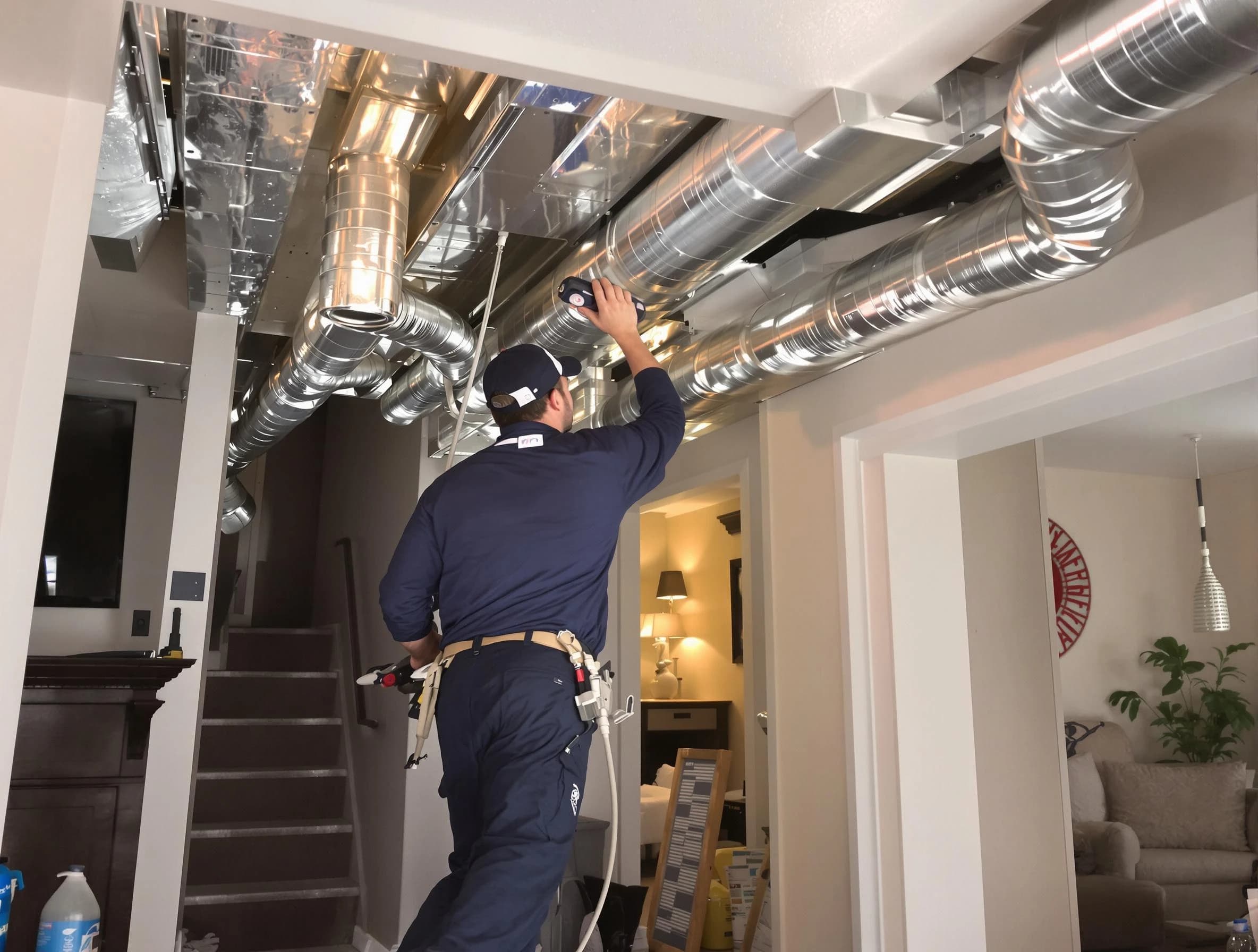 Columbine Air Duct Cleaning expert performing specialized duct cleaning in a mobile home in Columbine